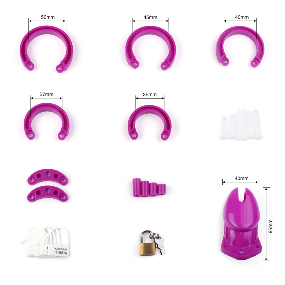 Unleash your king's hidden desires with our purple plastic sissy cage. Its careful design ensures secure comfort, with versatile rings and breathable vents, enforcing control while maintaining discretion.