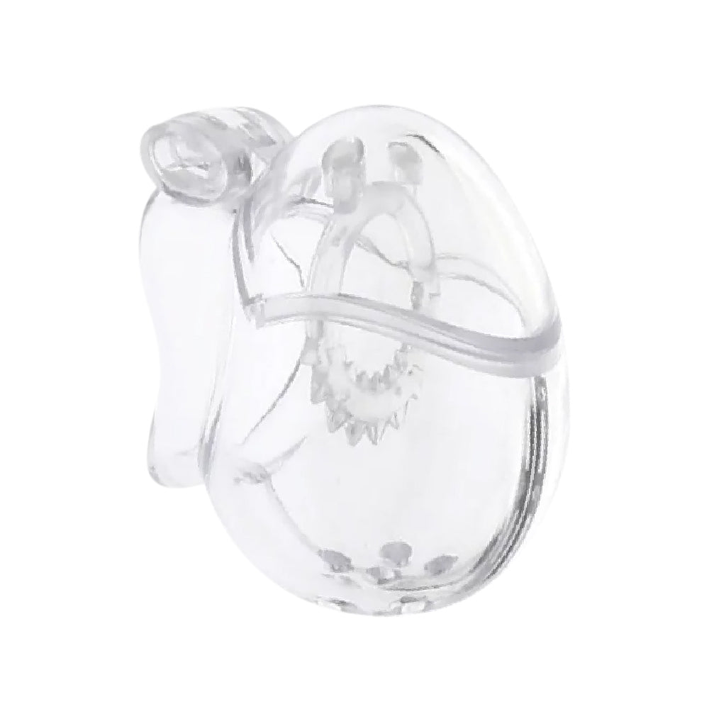 Cruel spikes, full enclosure, and ball trap design make this clear cage a must-have for tease and denial. With ergonomic fit and adjustable chastity rings, embrace enhanced submission and control with every wear.