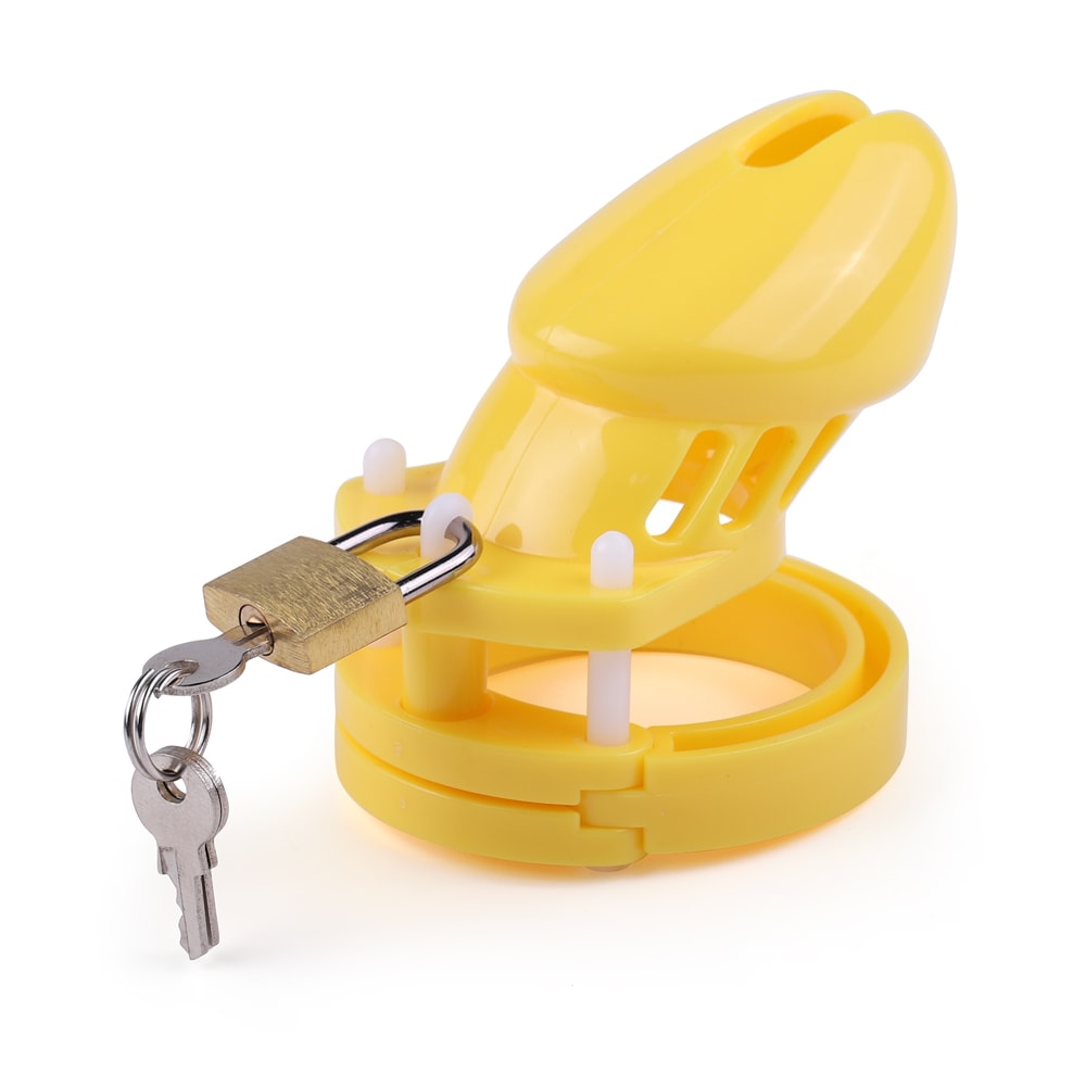 Elevate your sissy play with this bright yellow chastity cage. Lightweight and discreet under any outfit, it fits snugly, controlling your lit urges with comfort and thrill. Ideal for long-term wear, its secure locker ensures safety while the Christmas-colored design spices up intimate dynamics, making your room adventures unforgettable.