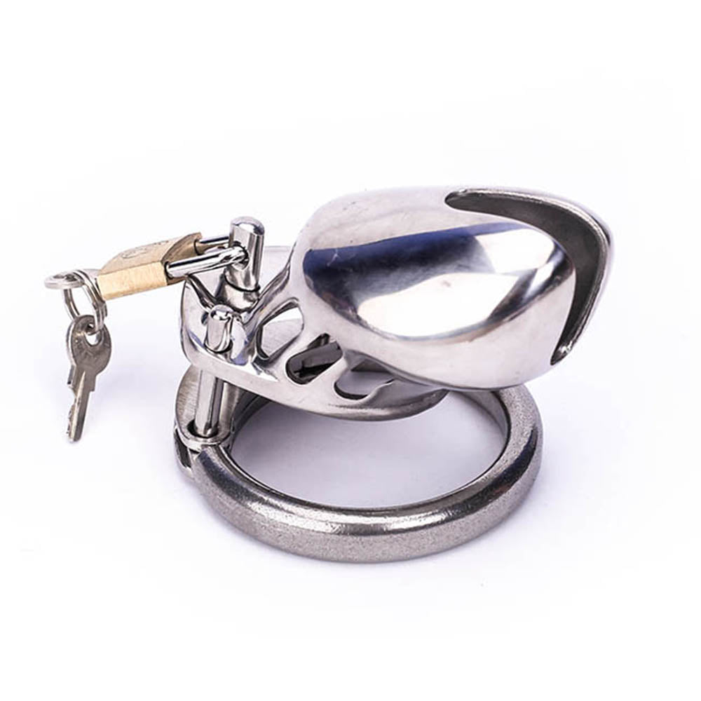 Unlock the thrill of permanent sexual denial with this durable stainless steel cage, enforcing control and inhibiting orgasm. Adjustable base rings ensure comfort for long-term wear, making it an essential tool for any chastity journey.
