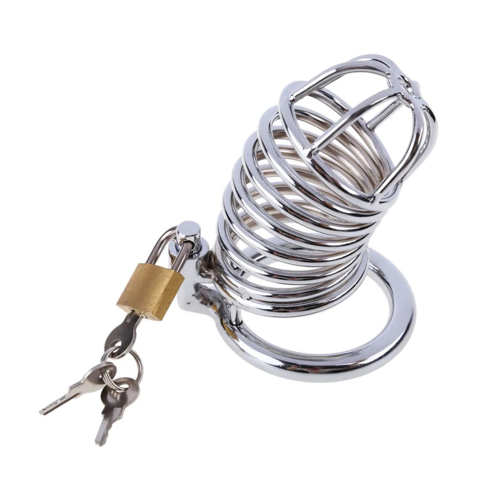 Unlock thrilling dynamics with our extremely durable stainless steel spiral cage! Combining comfort with an outward tease, it’s the jail of your desires, perfect for extended play.