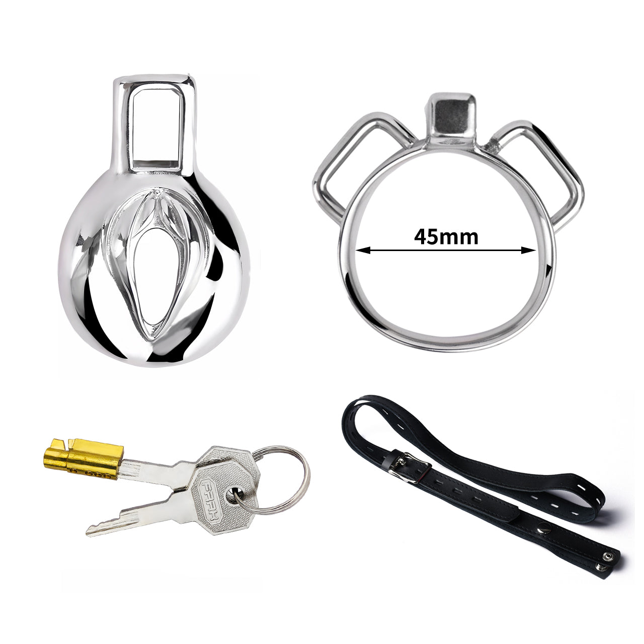Unlock your desires with the Slick Silver Metal Sissy Clitty cage! Enjoy solid comfort and confidence with rings for the largest range of fits. Lightweight yet solid, the secure base and spacers ensure a snug, friction-free wear. Effortlessly maintain hygiene with its open design.