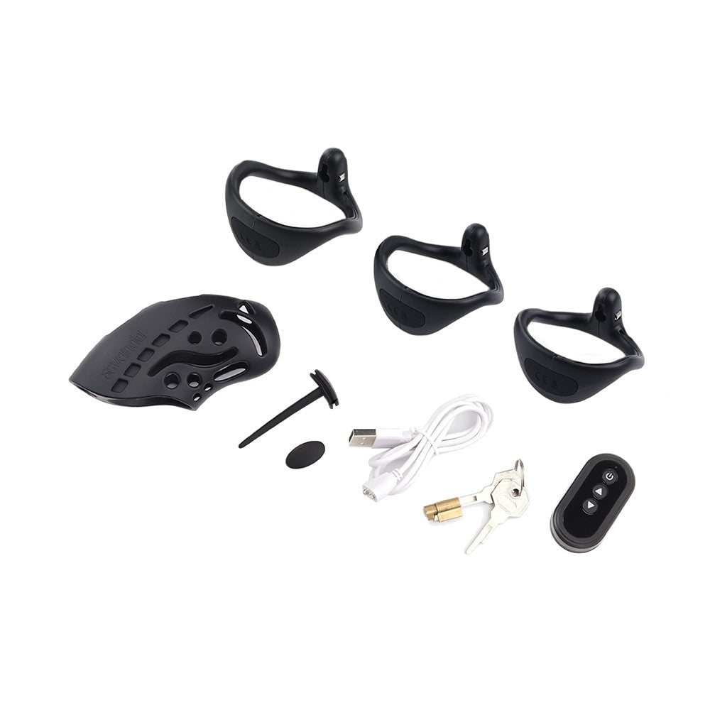 Unlock a hardcore adventure with this Remote Controlled Electro Shock Chastity Cage, blending work and pleasure. With reversed roles, you'll find yourself not kidding about its shocking delights and control.