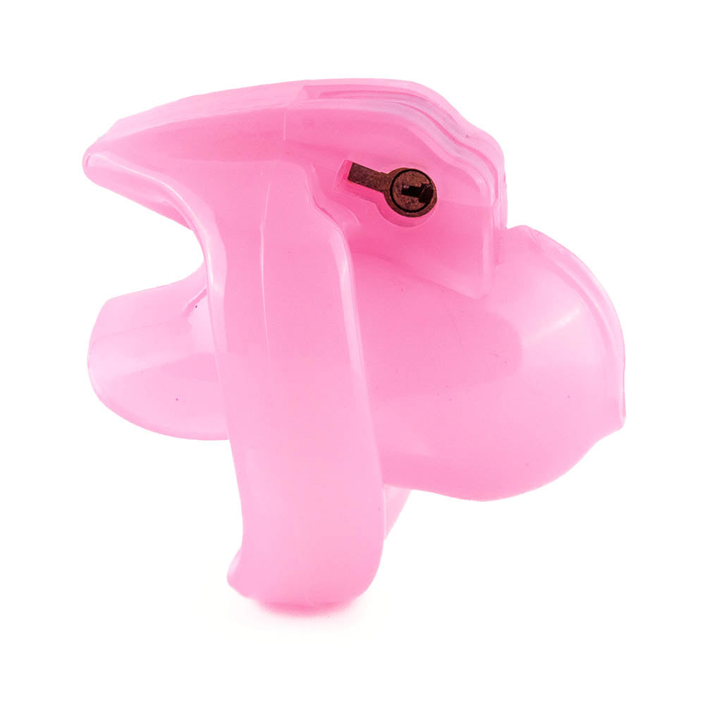 Unlock a serious quest for submission and control with the pink resin chastity cage. It works smoothly for keyholder dynamics, ensuring finding the right fit is no challenge.