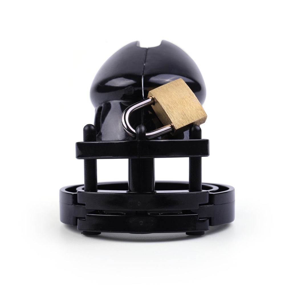 Embrace ultimate submission with this sleek silicone cage featuring breathable vents for comfort. The chrome stealth lock clicks securely, enhancing your partner's control dynamic. Ideal for discreet public wear—feel the sound of ownership echo with every step.