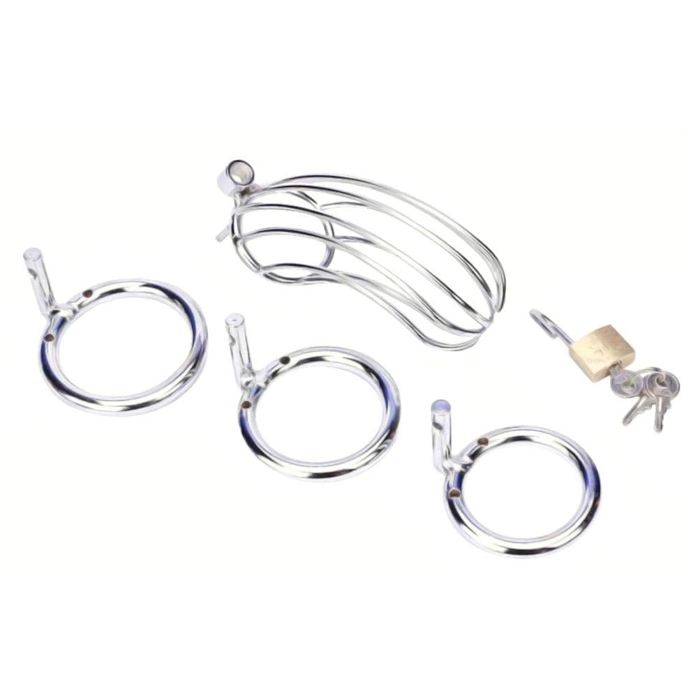 Unlock new realms of pleasure with our durable stainless steel cage. Designed to prevent pinching and chafing, it offers comfort and security. Featuring points that gently hold, this cage is crafted for long-term wear and discretion, ensuring complete control and satisfaction. Includes three ring sizes for a perfect fit, enhancing your intimate journey.