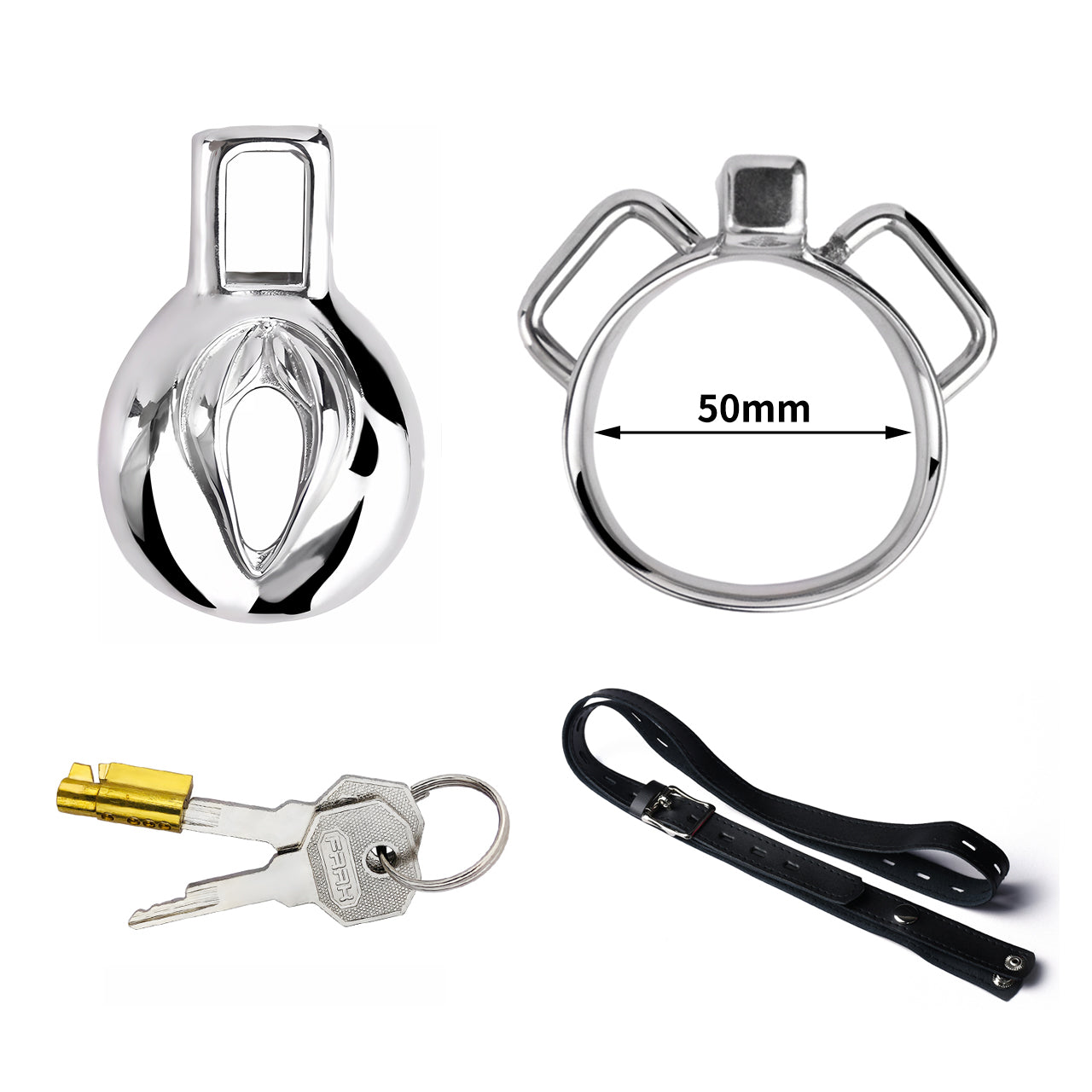 Slick Silver Metal Sissy Clitty offers the smallest ergonomic fit for varied sizes, ensuring comfort and secure diameter around testicles. Lightweight for discreet daily wear, with customizable rings.
