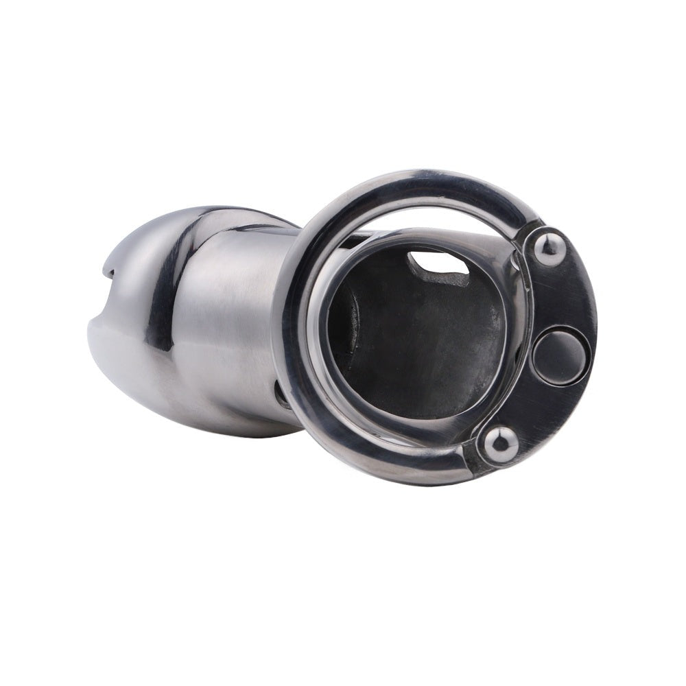 Unlock intense tease and denial sessions with this glistening steel chastity cage. Its lightweight design offers comfort and security, while included ring sizes tailor-fit any list of challenges. Embrace stress-free bondage, no kidding!