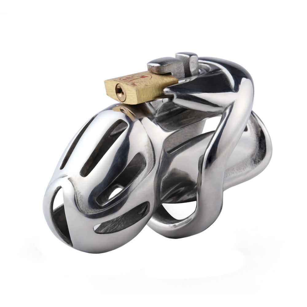 Find your perfect fit with this steel chastity device, featuring adjustable base rings for every size. Secure waist design and attachable components make it ideal for any erotic scenario.