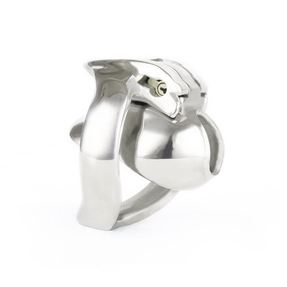 Securely embrace your sub journey from beginning to end with this silver chastity cage. Offering unique adjustable sizing, it conquers all challenges without harmful discomfort for users.