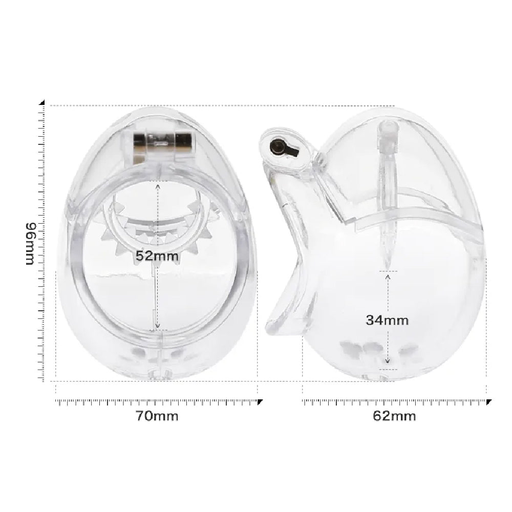 Unleash ultimate submission with this transparent egg-shaped chastity cage. With brutal spikes, it forces prolonged denial, making losing control extremely intense. Secure your fantasies!