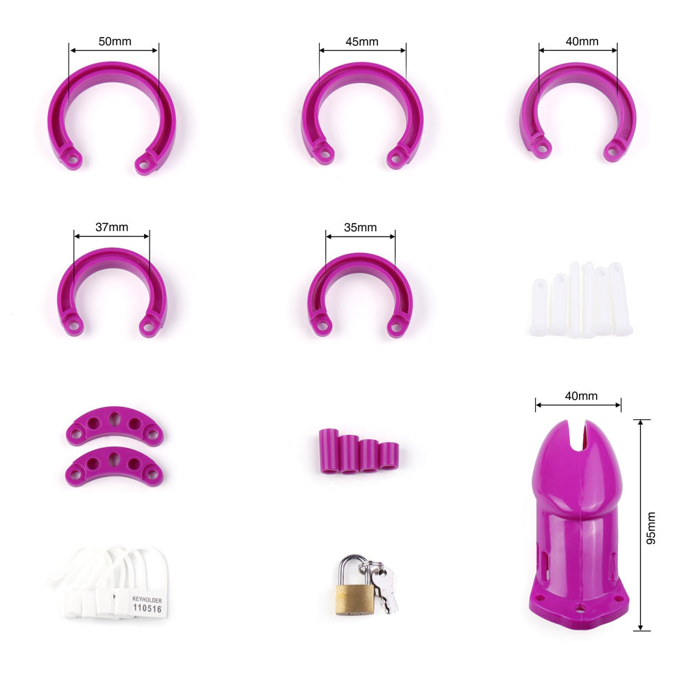 Step into your role as the queen of control with this purple sissy cage: keep your partner in line with ease. Designed for comfort, its snug fit offers security and discretion. Look and feel like royalty as you revel in his progressive submission.