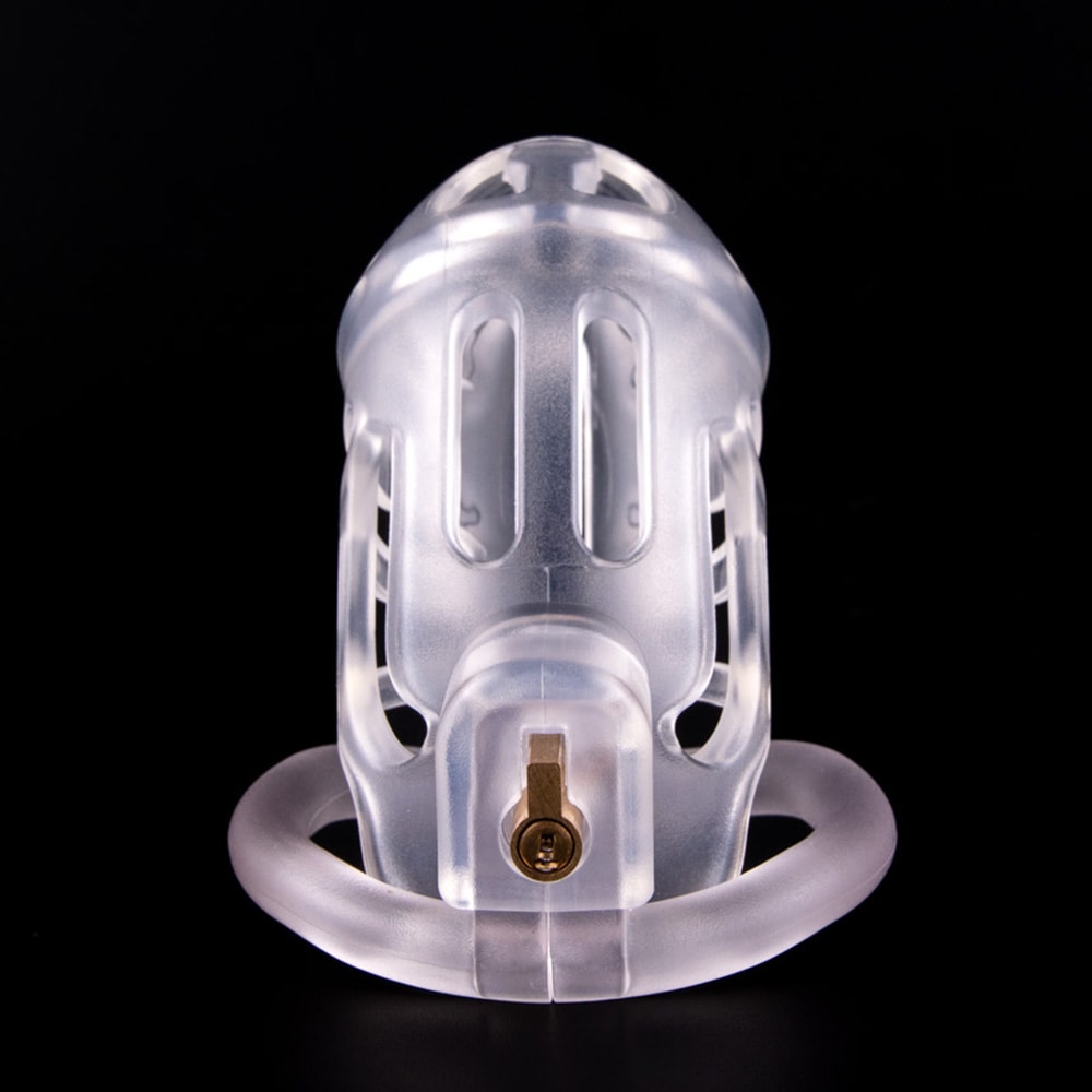 Indulge in the thrill of comfortable control with a see-through cage, perfect for sitting and secure top locking. The lightweight design avoids pinching, adding excitement to your bottom's journey in a spiral of submission.