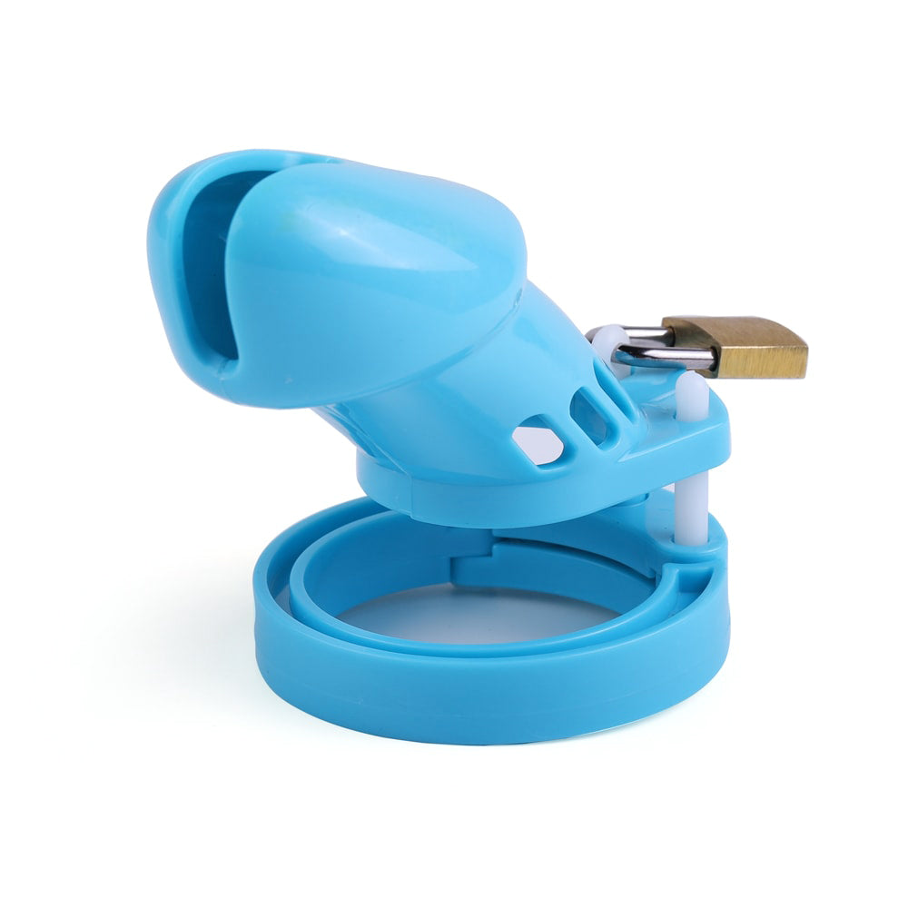 Cute yet big on impact, this blue plastic kitty cage offers an xtreme snug fit with customizable rings, perfect for discreetly unlocking your inner slut while ensuring comfort all day.