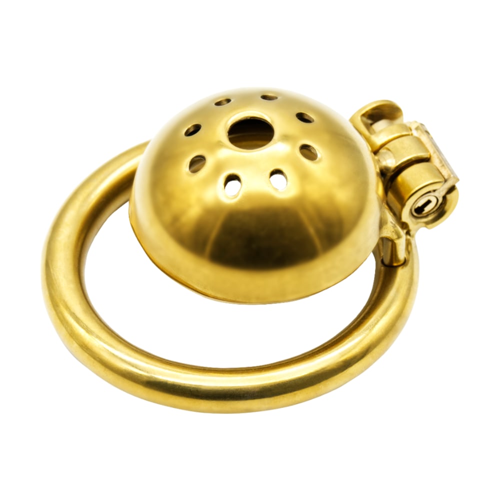 Indulge in the thrill of love and devotion with this comfortable, smaller steel gold chastity cage. Perfect for a discreet night, it symbolizes wedding vows of trust and commitment.