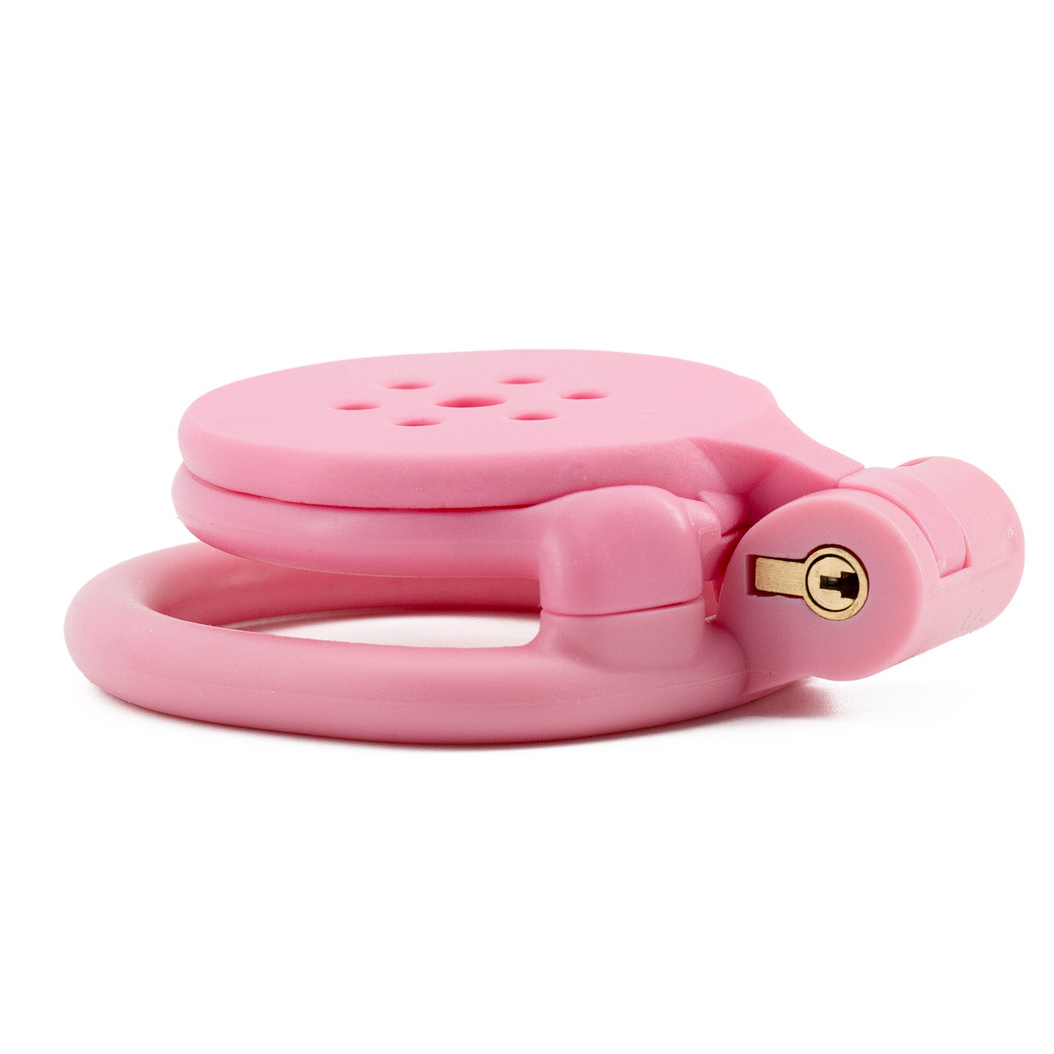 Discover a flat pink cage that blends comfort and security. It's thin, yet designed for girthy or narrow anatomy, offering a discreet, comfy solution for long-term sissy play.