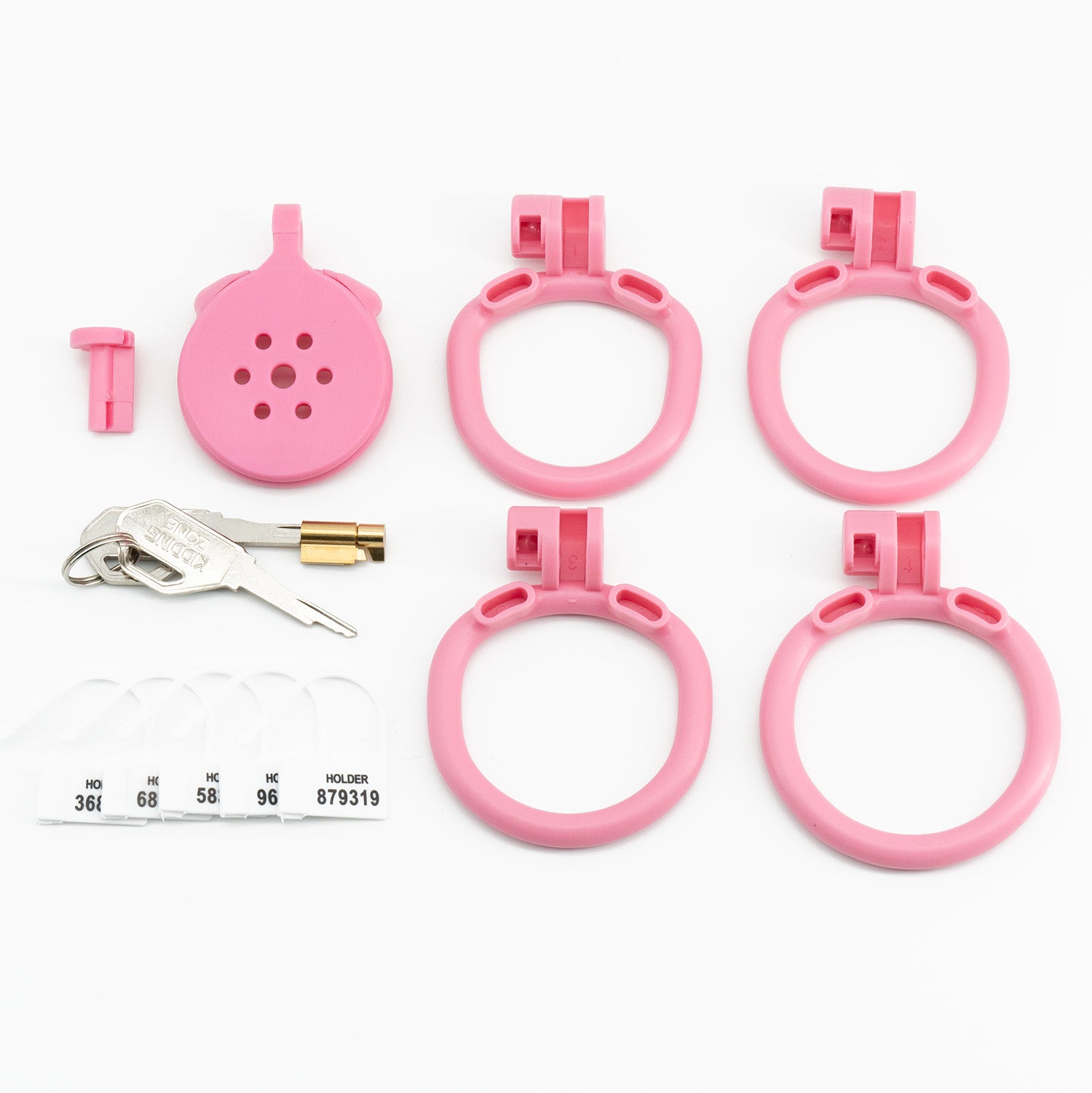Unlock deeper dynamics with our pink silicone chastity cage, designed for discreet wear and sissy play. The breathable cage ensures comfort, while adjustable rings offer a secure, customizable fit. Includes snap rings, lock, keys, and coded locks for total control. Tape your fantasies together with its versatile design, perfect for duct-like reliable bondage.