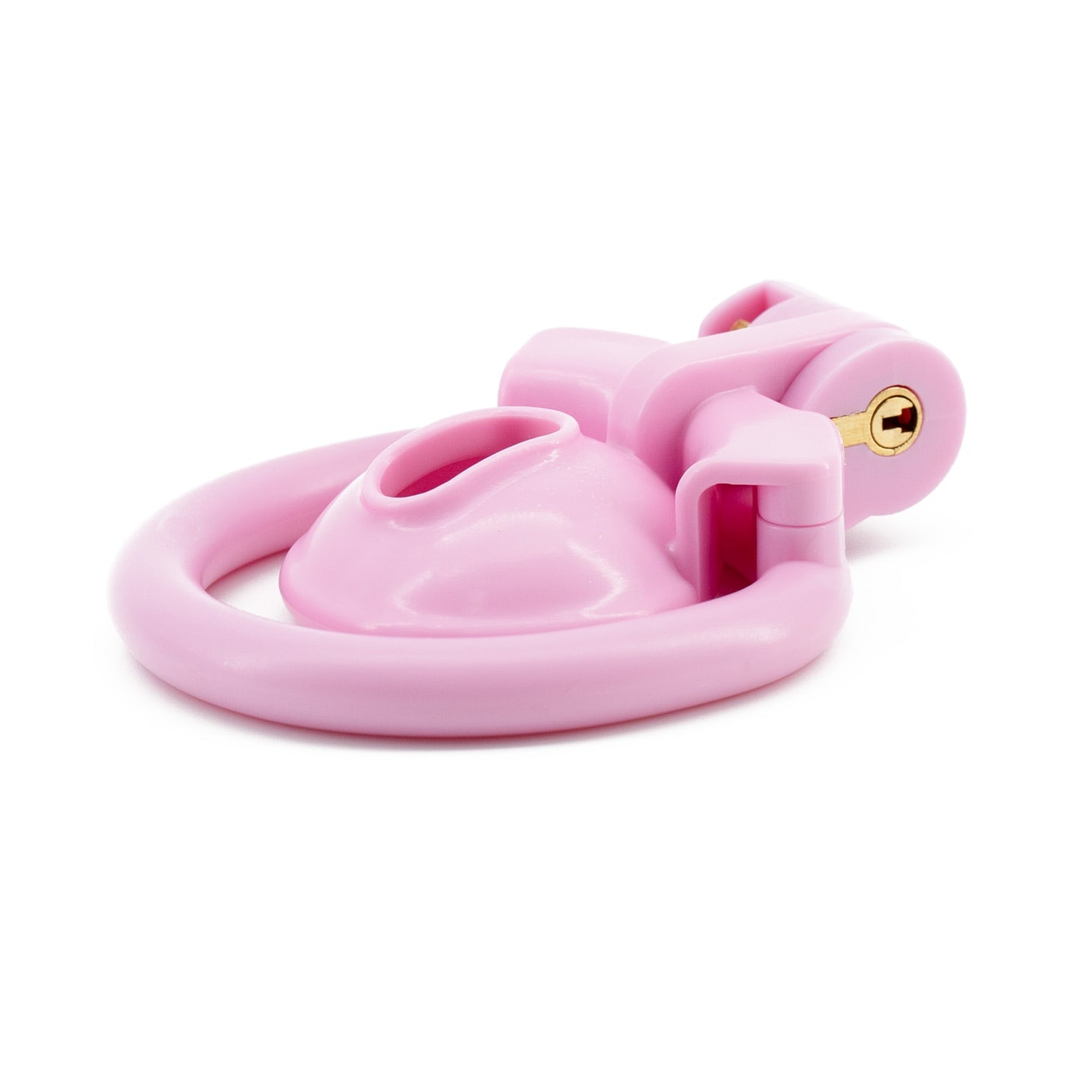 This smooth premium sissy cage features a surgical-grade rivet design for exceptional comfort. Its compact pink style, inverted function, and secure lock redefine chastity play.