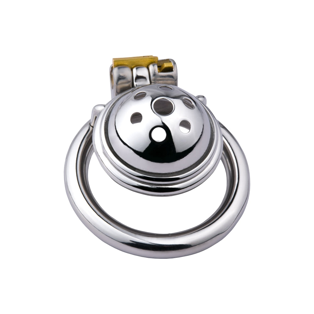 Securely indulge in sensory play with this sleek metal sissy chastity. Comfy, breathable dome, smooth steel, and small size cater to discreet wear, making it ideal for public play or intimate moments.