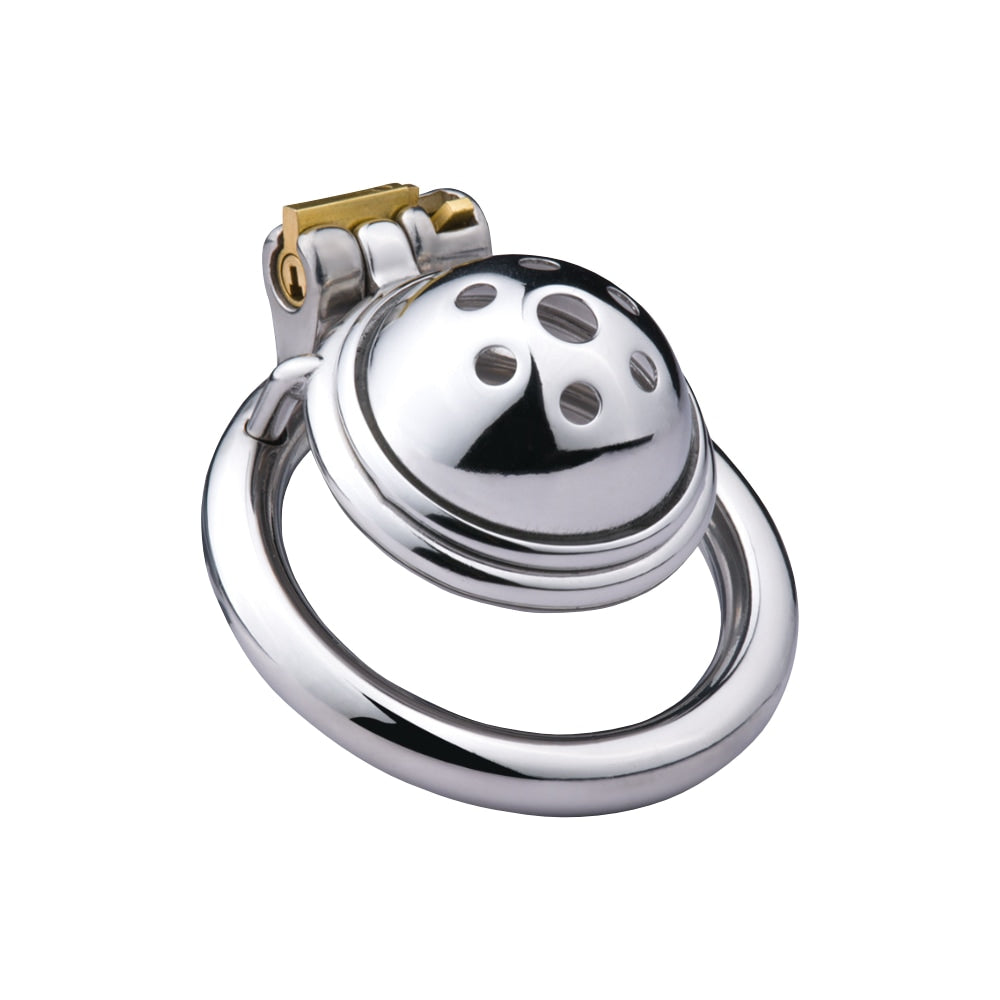 Sleek, secure, and shocking; this metal sissy chastity cage combines electroshock thrills with a button for custom control. Breathable and luxurious, it offers a discreet fit for those who dare!