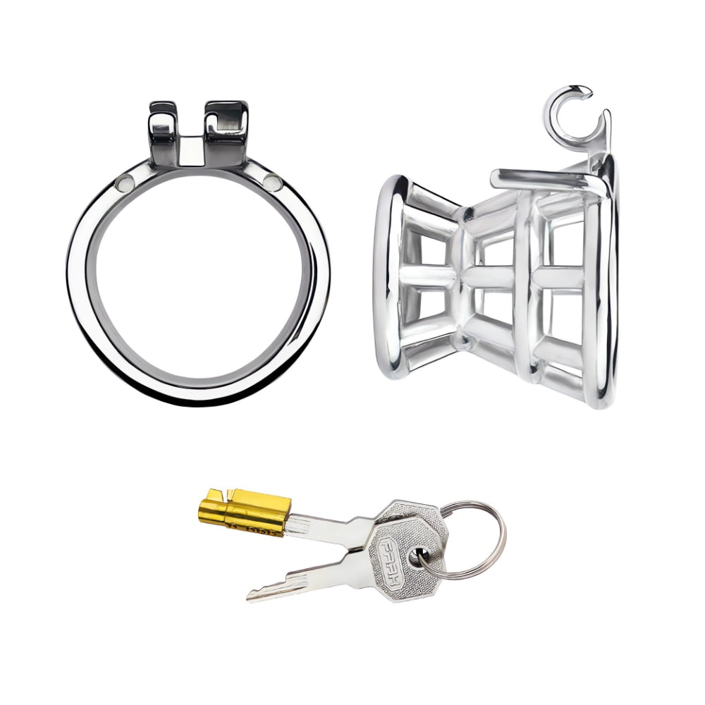 Indulge in restraint with our stainless steel chastity cage. Perfect for smaller anatomies, its smallest diameter ensures a snug fit, preventing testicle slippage and enhancing security.