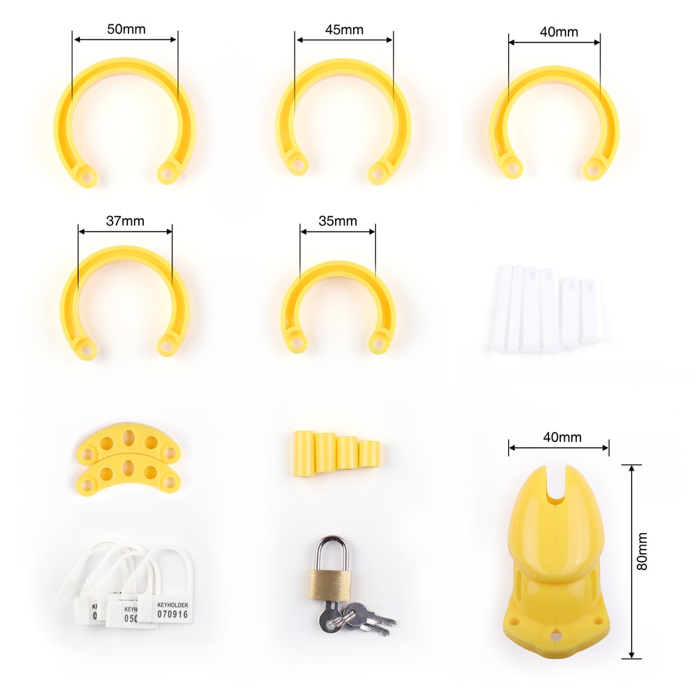 Unlock adventurous chastity play with this low-profile, budget-friendly cage. Designed for discreet wearers, the bright yellow hard resin ensures comfort and security.