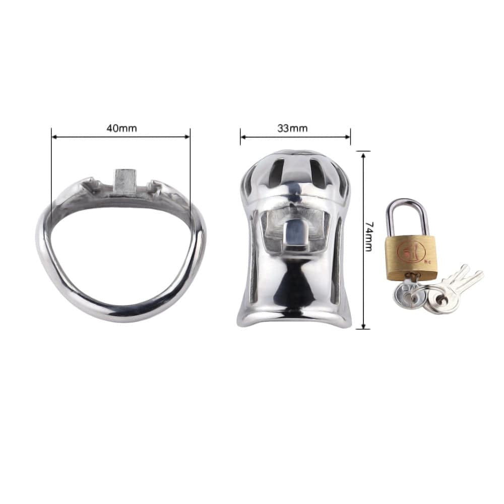 Unlock ultimate control with this crafted stainless steel chastity device. Each part, from lock to cage, is designed for secure wear. Store keys in the stylish case for safe use.