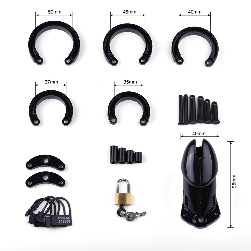 Small Black Cock Silicone Chastity cage fits snugly for secure and thrilling restraint. Skin-friendly black silicone offers comfort during wear. Adjustable for any size, enhancing BDSM play.