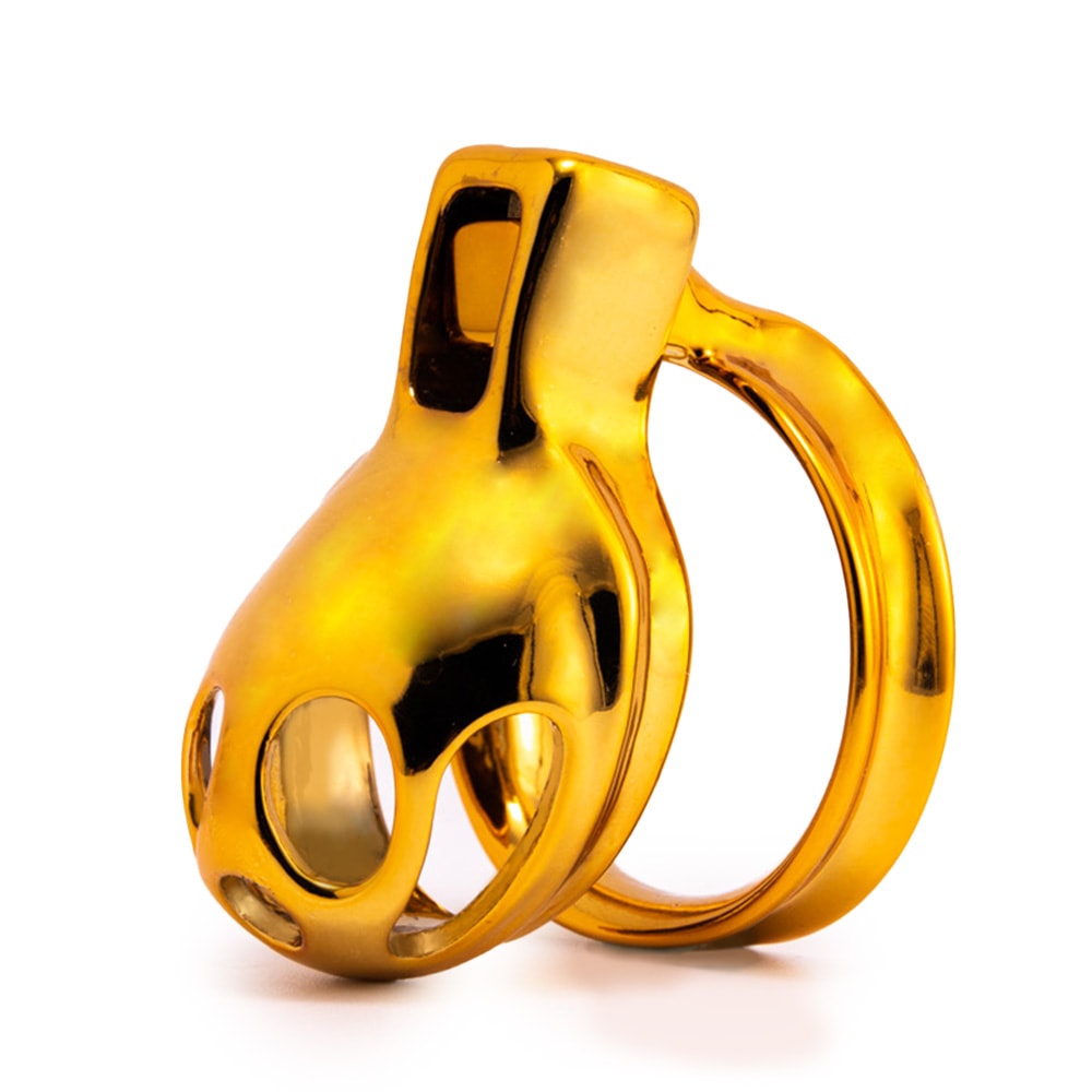 Unlock the power of submission with this discreet, gold ZH1 cage. Ideal for daily wear, it keeps your penis secure as time brings thoughts of shrinkage and atrophy. Stylish, yet sturdy.