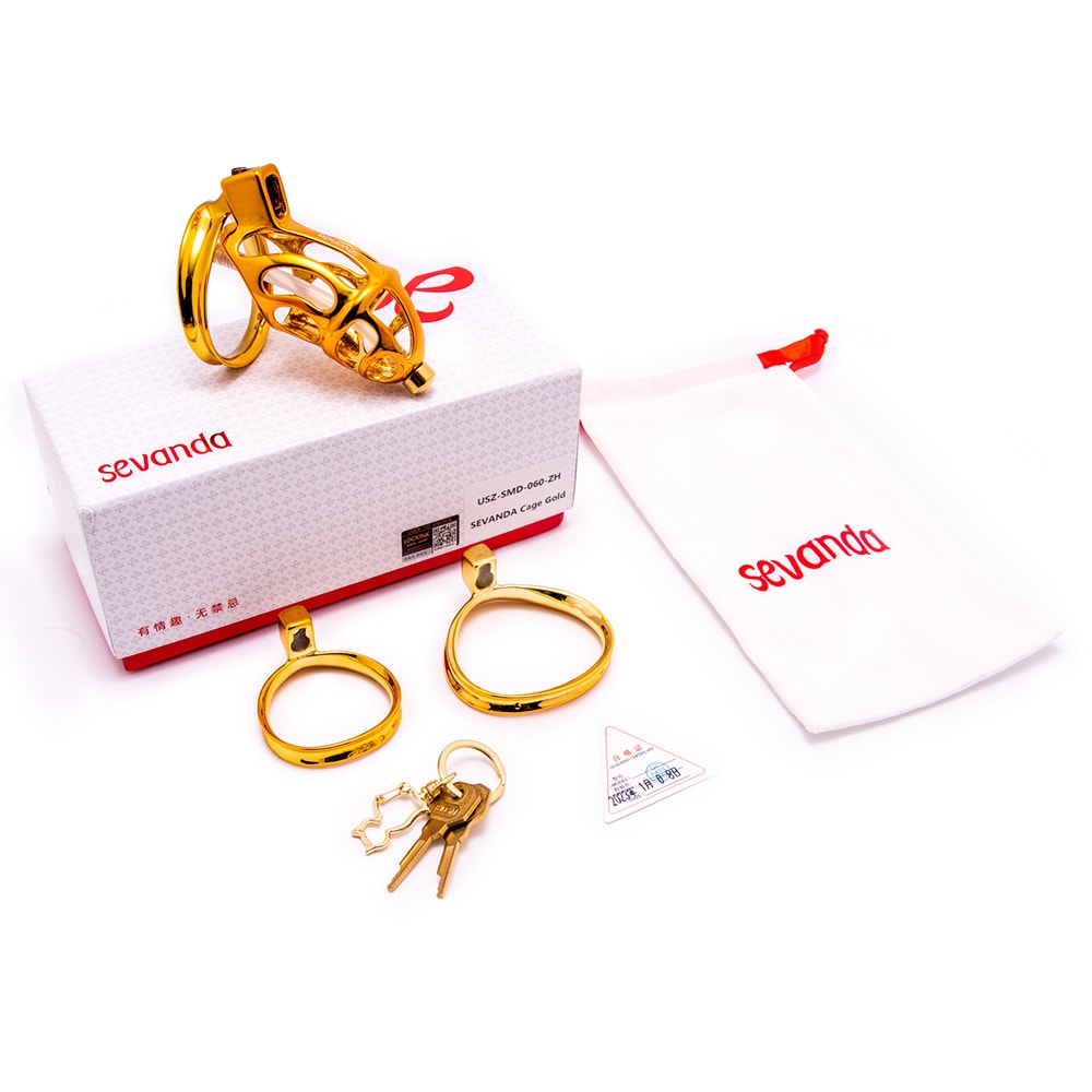 Discover stylish submission with this golden chastity cage featuring a urethral insert. The strategic hole ensures controlled pee and comfort, empowering your prowess in BDSM dynamics.
