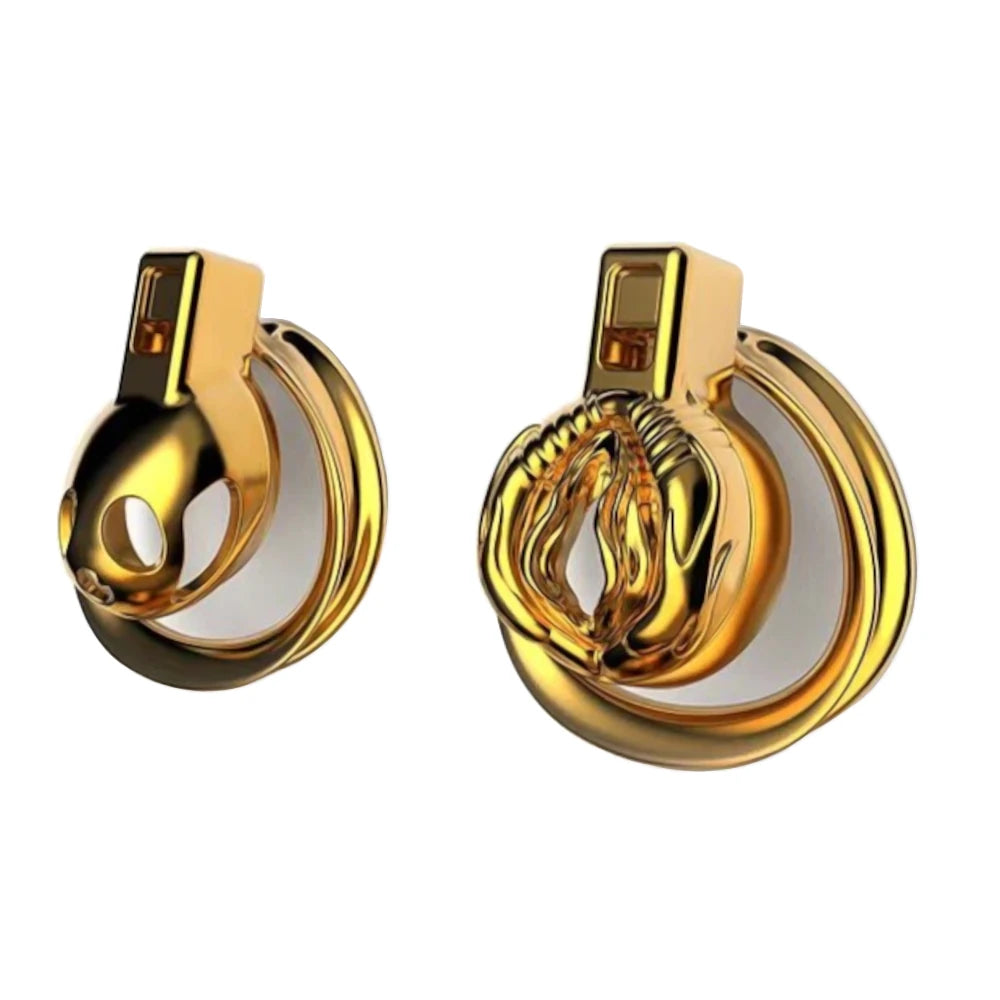 Revel in submission with our Gold Sissy Cage, fitting your clitty under a maid outfit for your watchful mistress. Its discreet design, ergonomic fit, and premium construction ensure comfort and control.