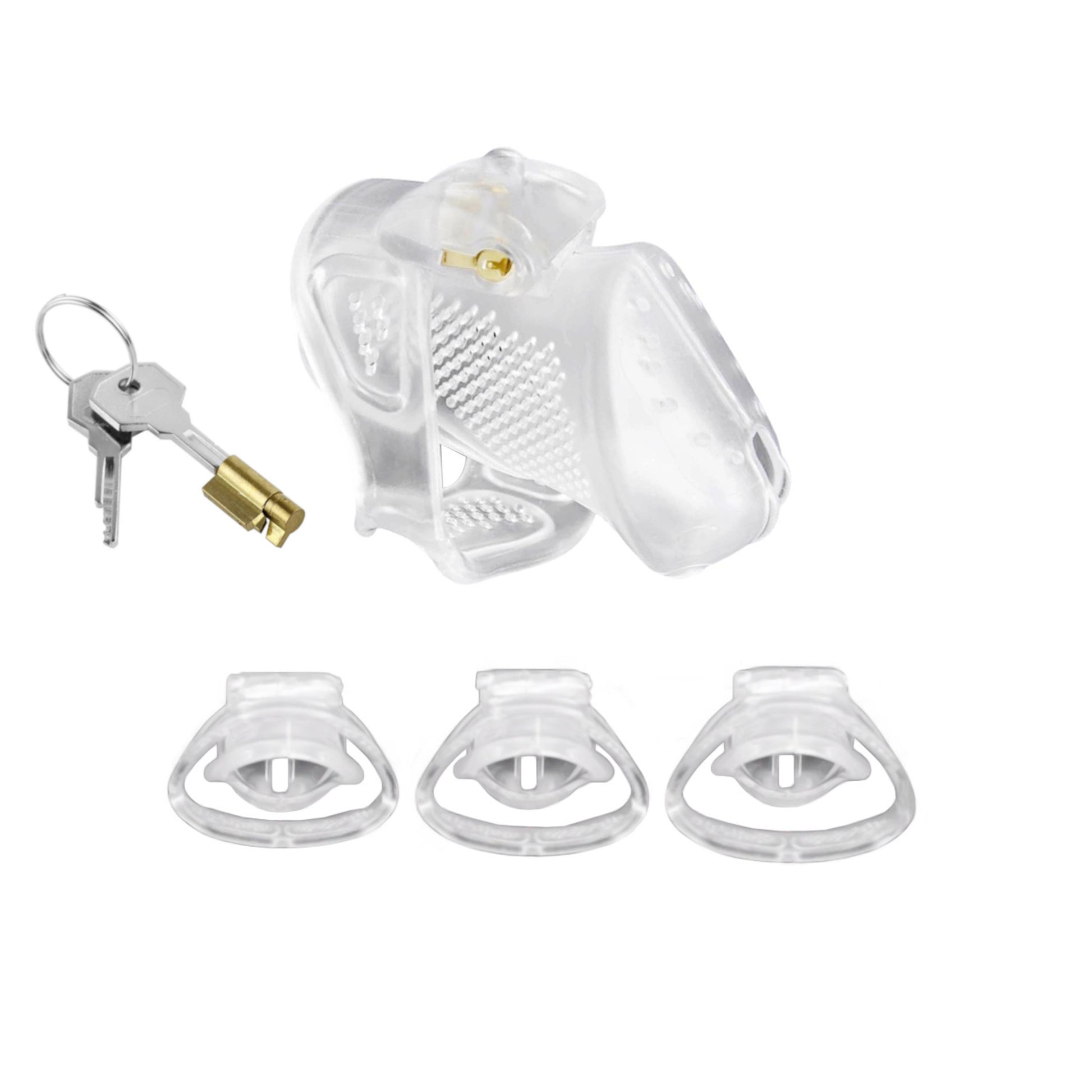 Tame your cobra with this discreet silicone chastity cage, great for feminization and small sizes. Lightweight, breathable, and perfect under any attire. Comes in black, clear, or purple!