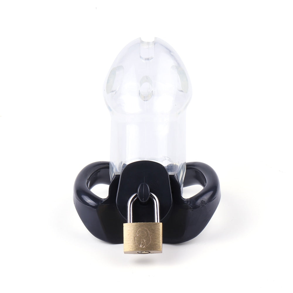 Crafted from lightweight silicone plastic, this transparent device expertly balances effect and comfort. It promotes psychological benefits, addressing challenges of long-term chastity without pain, thanks to its breathable design and customizable ring sizes. Delivers pleasure in restraint!