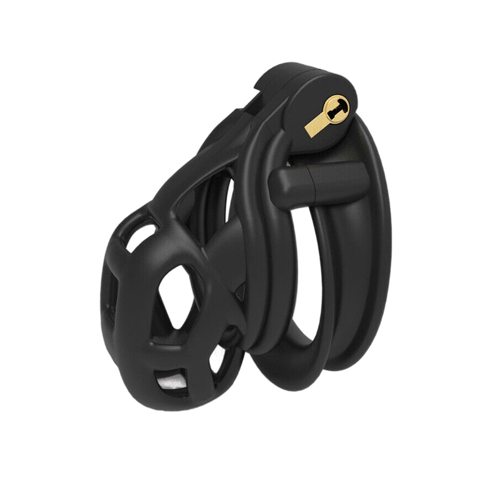 Unlock new intimacy dimensions with our large sleek black plastic chastity cage set. Five size models ensure a snug fit, while the easy cap locking tags enhance security and comfort.