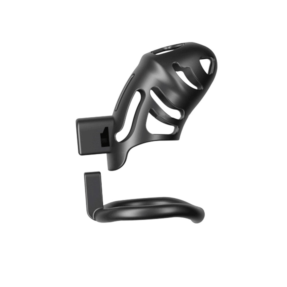 Secure your desires with this curved, lightweight black chastity cage. Its sleek design ensures a snug fit with three sized rings. Sturdy yet discreet, it slips on easily for large comfort and control.