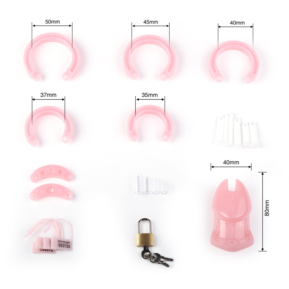 Mini and discreet, this pink cage offers secure chastity play under any attire. Pair it with your favorite skirt, soft stockings, and pink bra for added femininity. Embrace control with style.