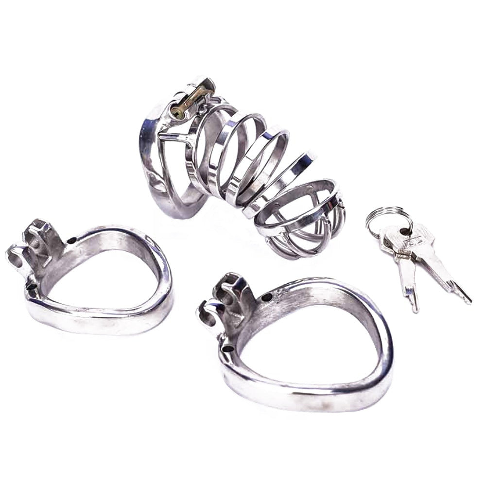 Unlock the thrill of being controlled with this unforgiving, ventilated stainless steel cage. Benefits include enhanced hygiene and comfort, making it ideal for prolonged wear.
