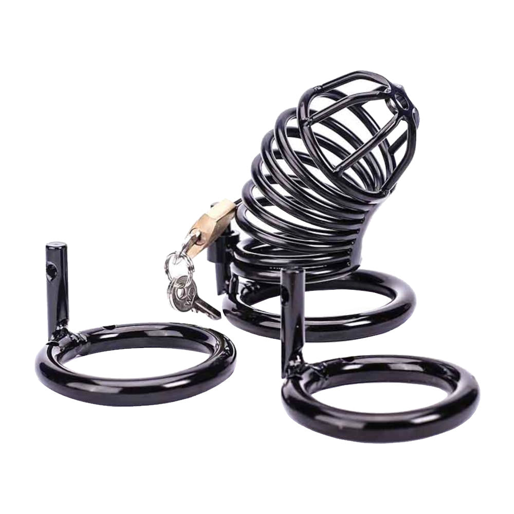 Unlock pleasure with the stylish Black Stainless Steel Chastity Kit! With ergonomic tubes and a molded design, it has ended the discomfort of other models. Enjoy interchangeable rings and unmatched durability for secure submission.