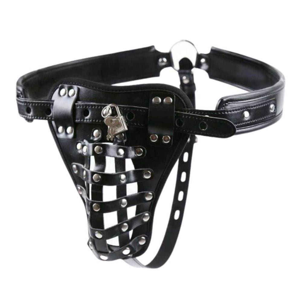 Leather Jock Strap Cage Chastity Belt