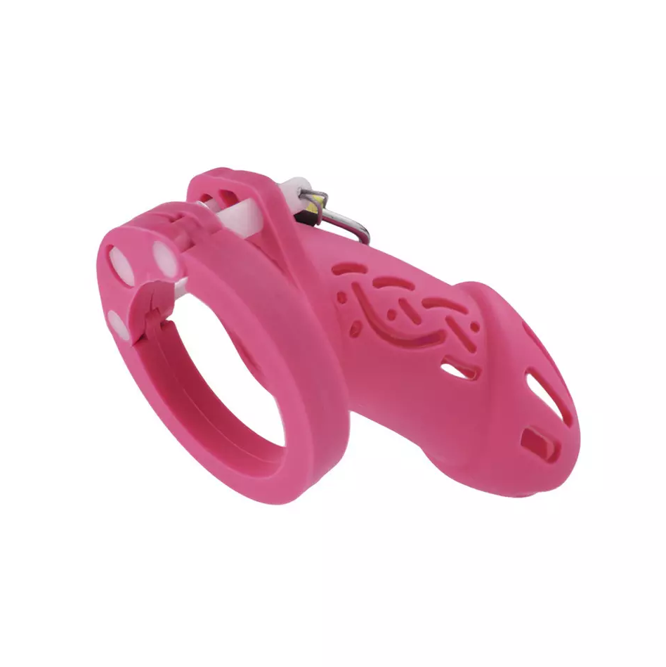 Embrace your feminine side with this pink, flexible silicone cage. Using a stocking method, achieve a snug fit that prevents discomfort at the base, perfect for smaller sizes. Stylish, secure, and practical for daily wear!