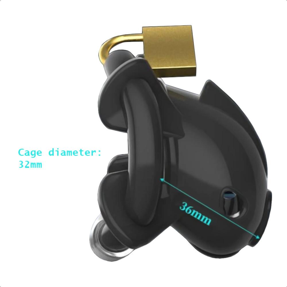 Deep black silicone chastity device allows for a stable and breathable connection, featuring small size for discreet wear. Ideal for lovers seeking enhanced intimacy and control.