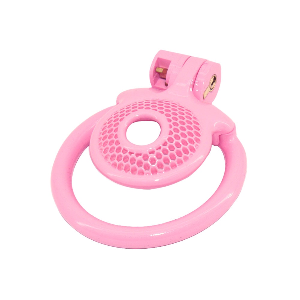 Pink Mesh Flat Sissy Chastity Cage