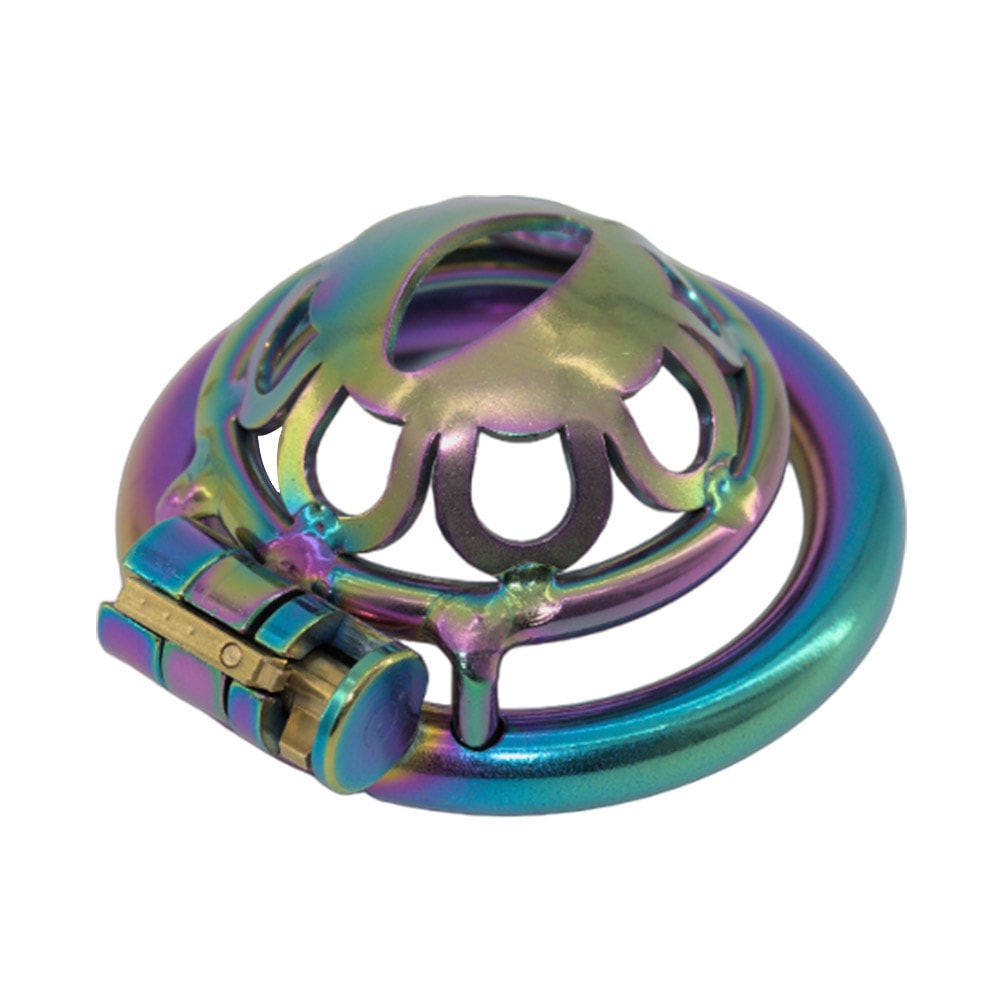 Celebrate diversity with the Micro Pride Flat Chastity Cage! Encasing your penis behind vibrant rainbow hues, it offers customizable diameter comfort with three rings, ensuring the perfect fit for your testicles. The ergonomic design features a barrel lock and floral tip for aesthetic delight, making it a chic testament to personal pride.