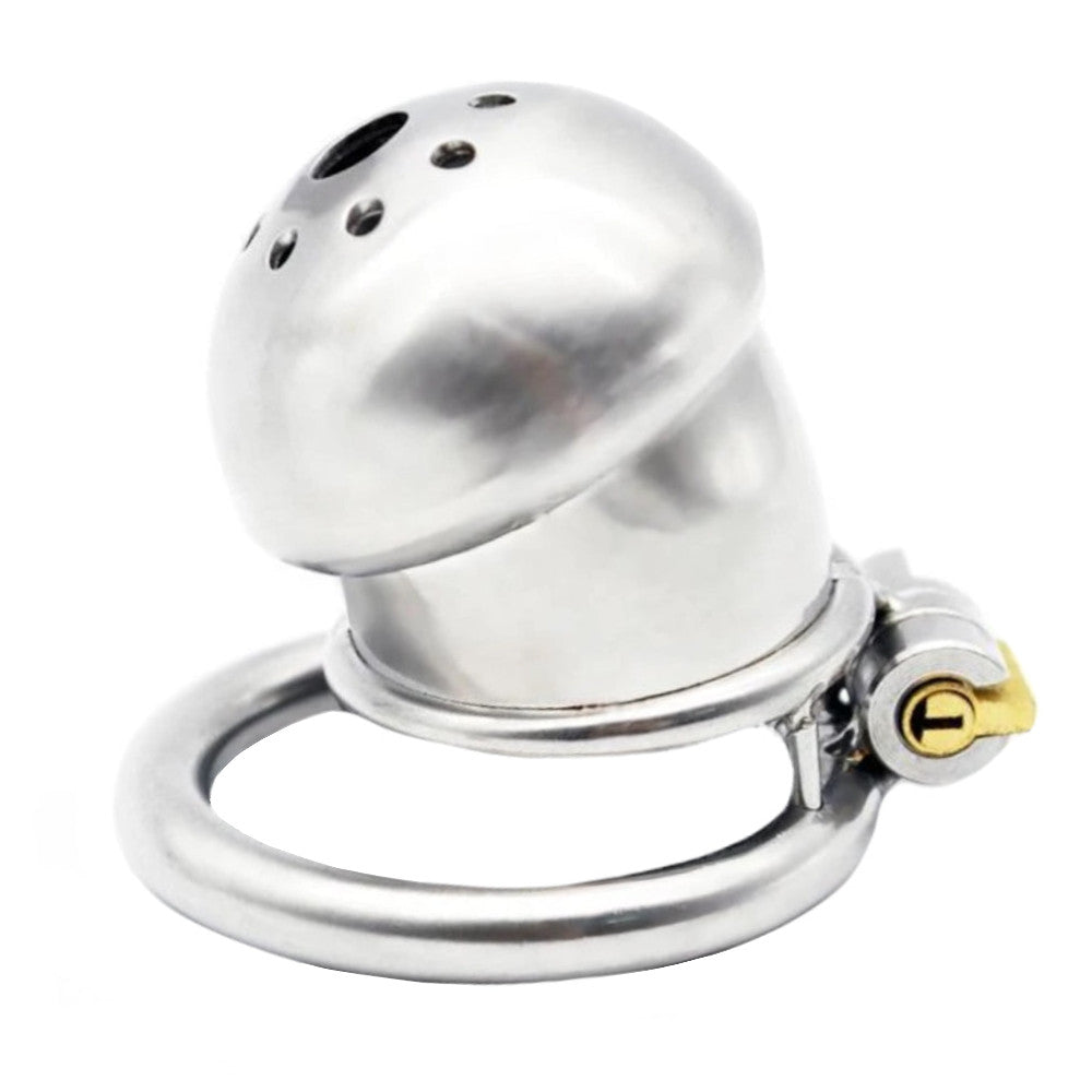Locked Cock In Silver Stainless Steel Small Chastity Device